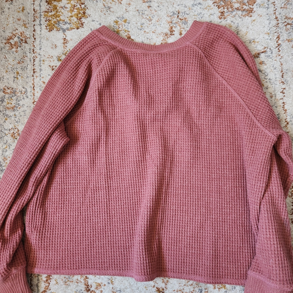 Old Navy Waffle Knit Henley Sweater in Dusty Rose Pink - Picture 6 of 6